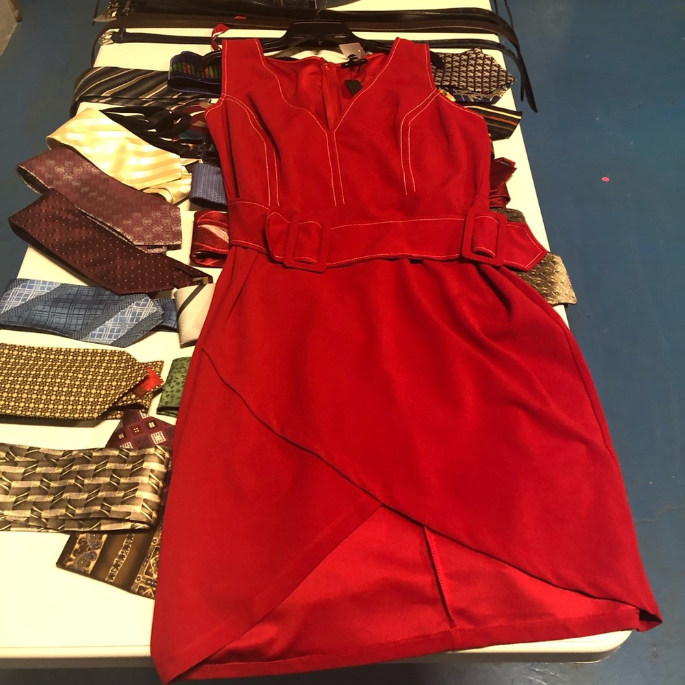 Women red dress and Kate spade shoes